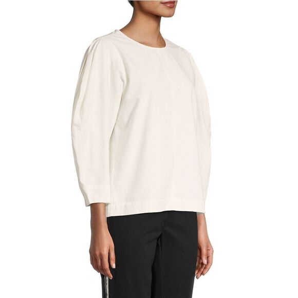 Madewell Cotton Crepe White Puff-Sleeve Seamed Top Size Small - Picture 7 of 7